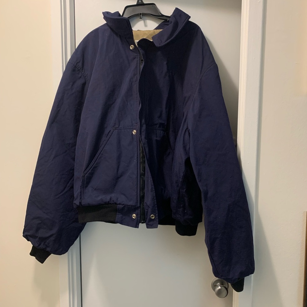 Approx Sz XL Fire/Flame Resistant by Oberon Navy Blue Collared Jacket Heavy Duty